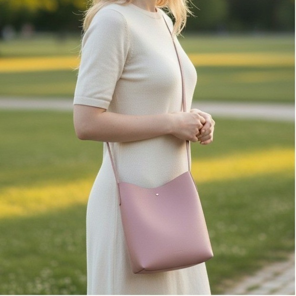 SAMARA Crossbody Bag Medium Rose Pink Vegan Leather Minimalist Bucket Purse